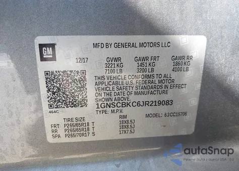 2018 Chevrolet Tahoe Lt from USA, damaged, VIN 1GNSCBKC6JR219083